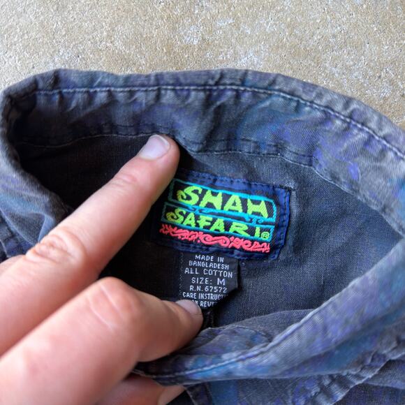 VINTAGE 80S SHAH SAFARI AOP PATTERN BUTTON UP SHORT SLEEVE SHIRT MENS MEDIUM - Picture 4 of 5